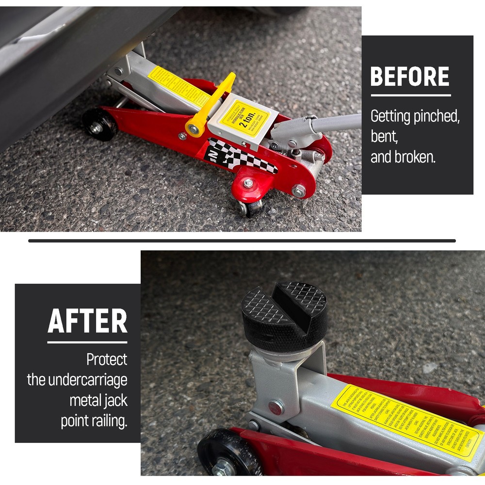 2x Universal Rubber Slotted Jack Lifting Pad Frame Rail Pinch Weld Adapter Black