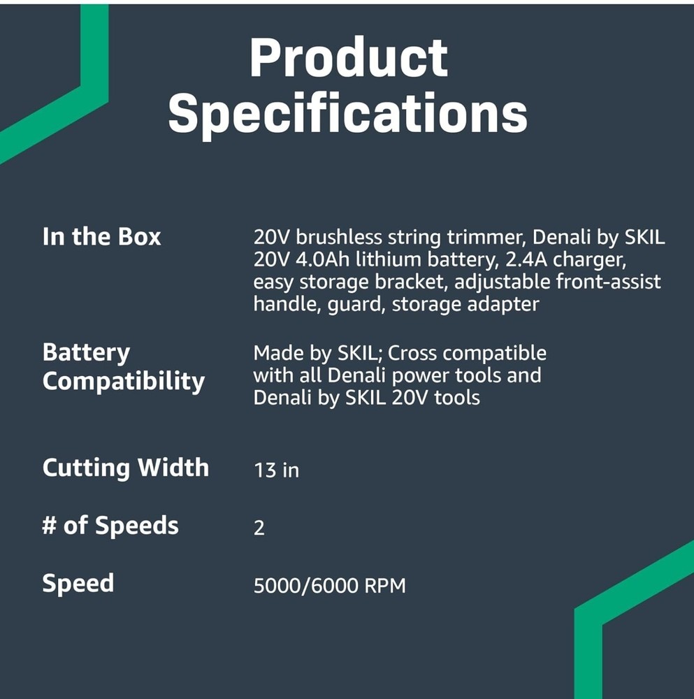 Amazon Brand - Denali by SKIL 20V Brushless 13-Inch String Trimmer Kit, Includes