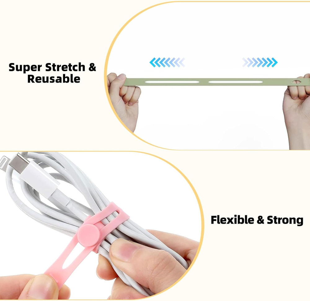28Pcs Silicone Cable Ties Reusable, Multipurpose Cable Management Organizer, Adj