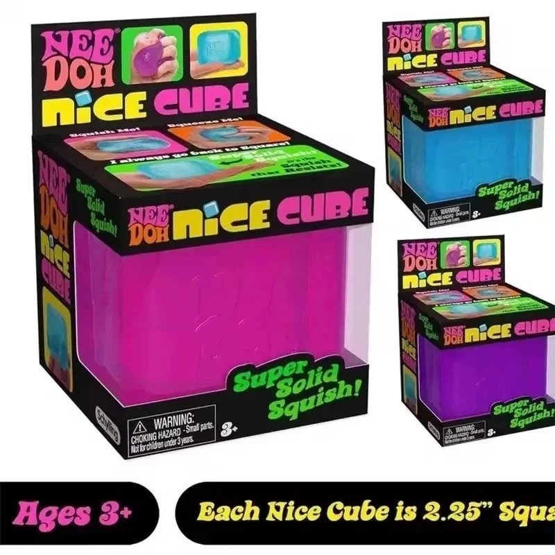 Nee Doh Nice Cubes Ice Cube Toy Fidget Super Solid Squish Blue/pink/purple