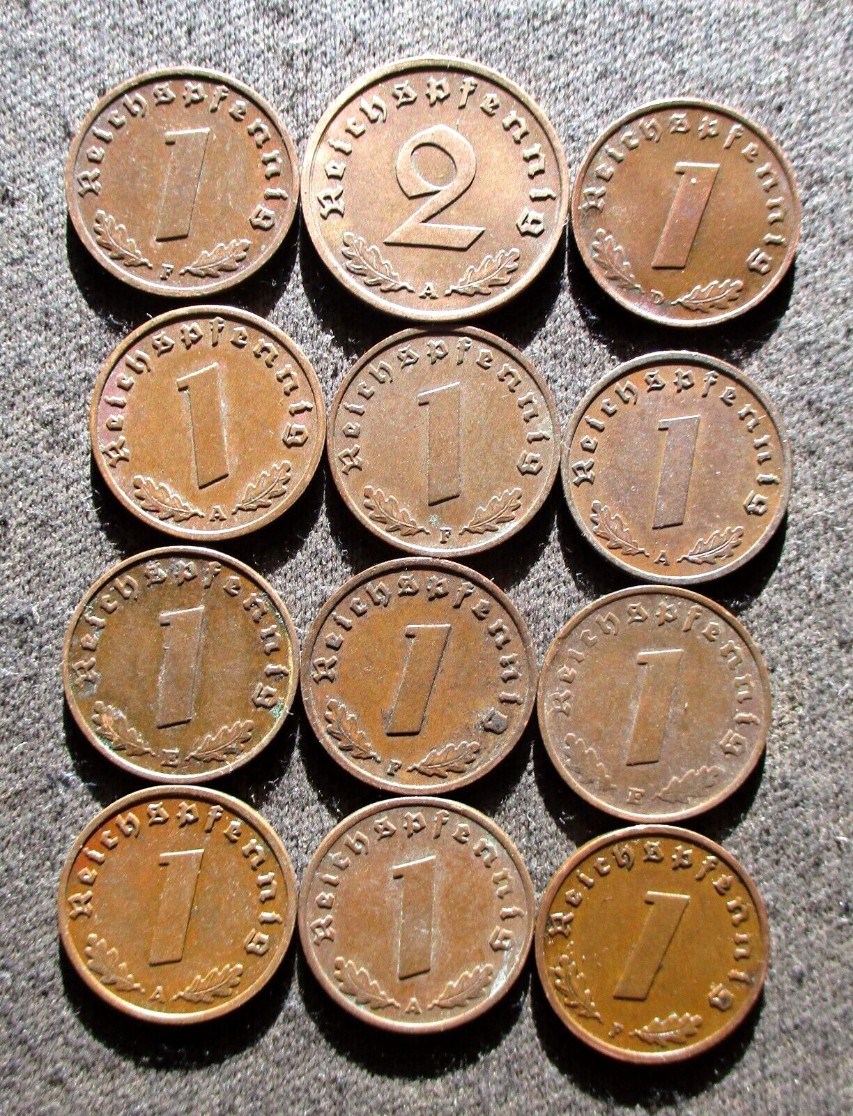 LOT OF AUTHENTIC OLD COINS OF THIRD REICH NAZI GERMANY (1937-1939) WORLD WAR II