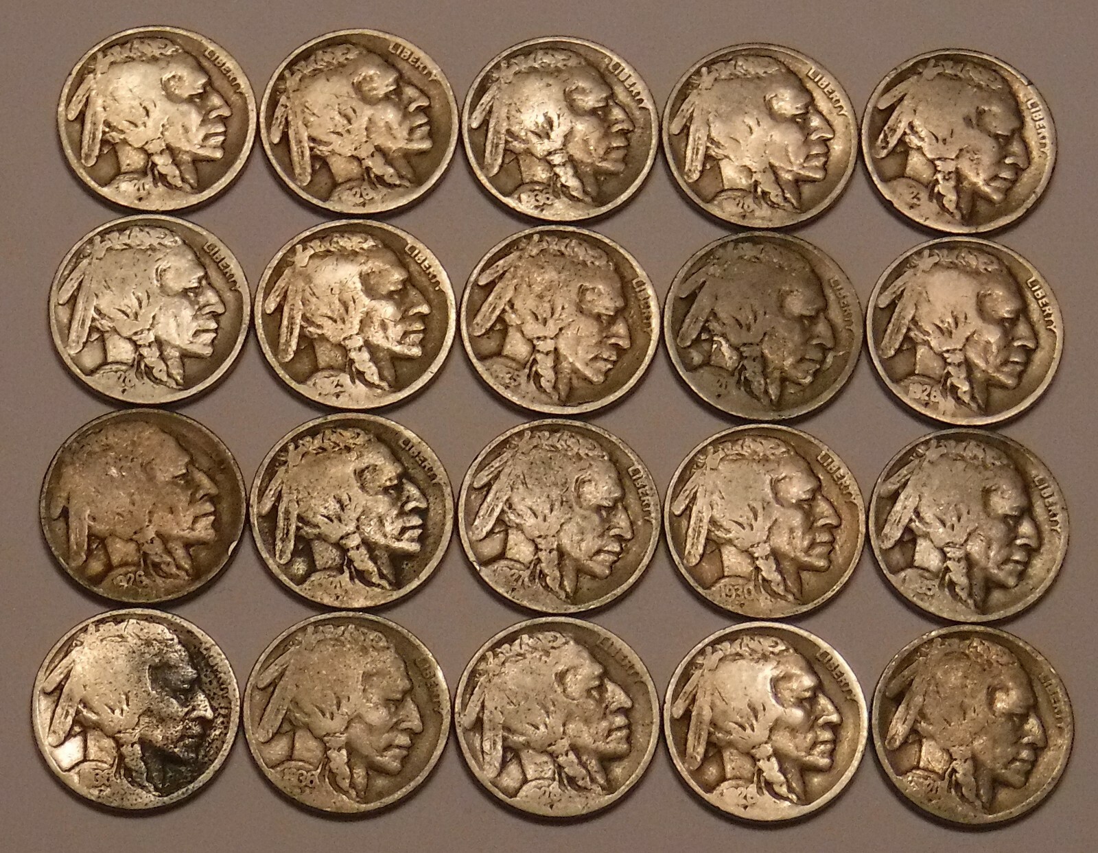 Half Roll of Readable Date Buffalo Nickels--20 Coins in All!!