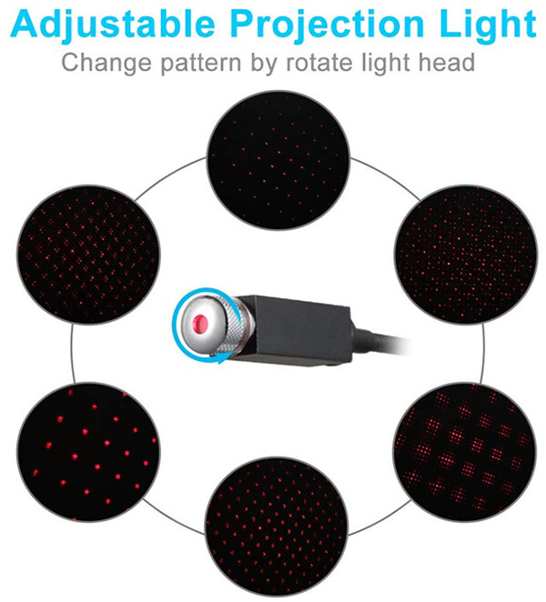USB Atmosphere Decoration Red Car Interior, Ceiling LED Projector Light