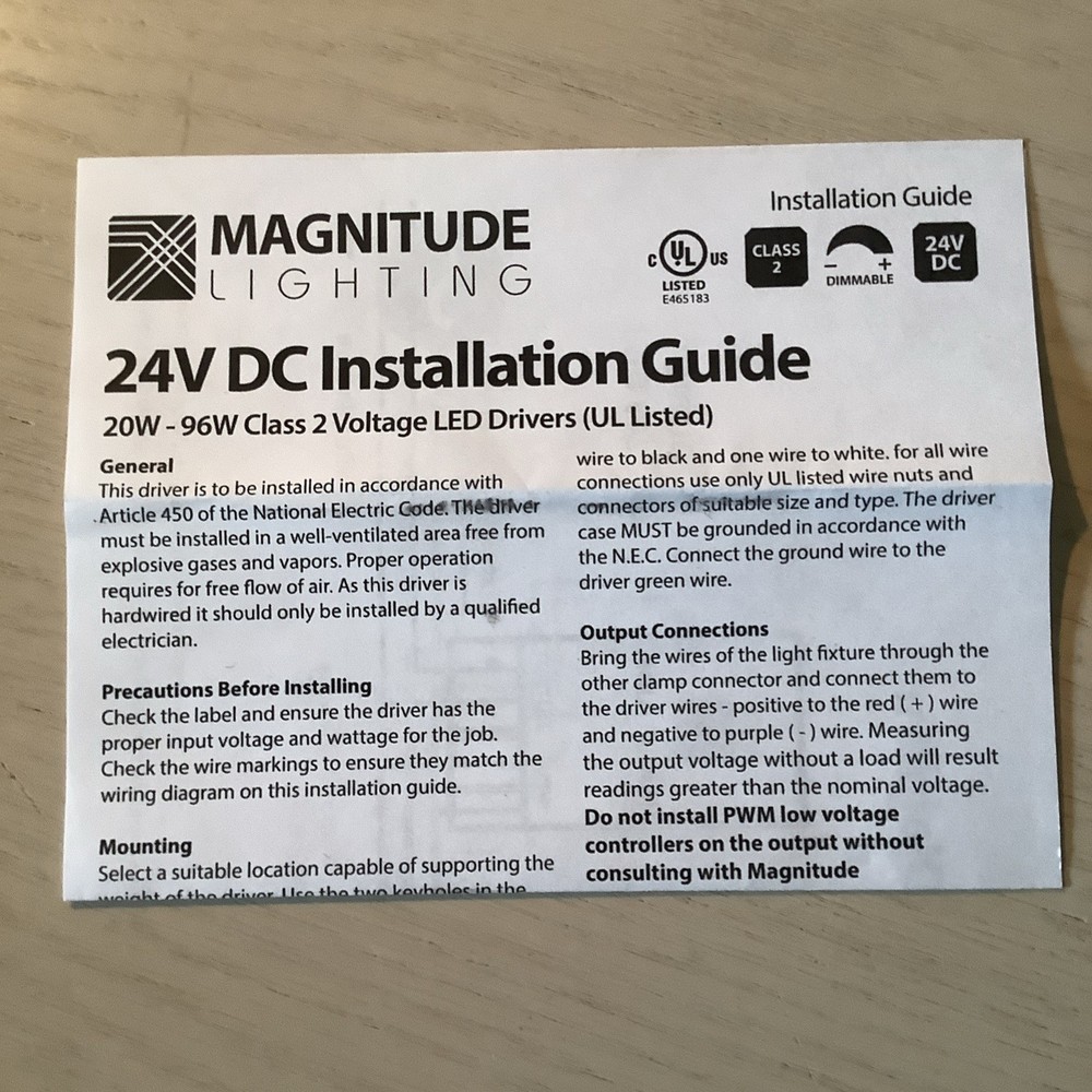 Magnitude E20L24DC, Phase Dimmable LED Driver, 20 watt , 24 vdc,