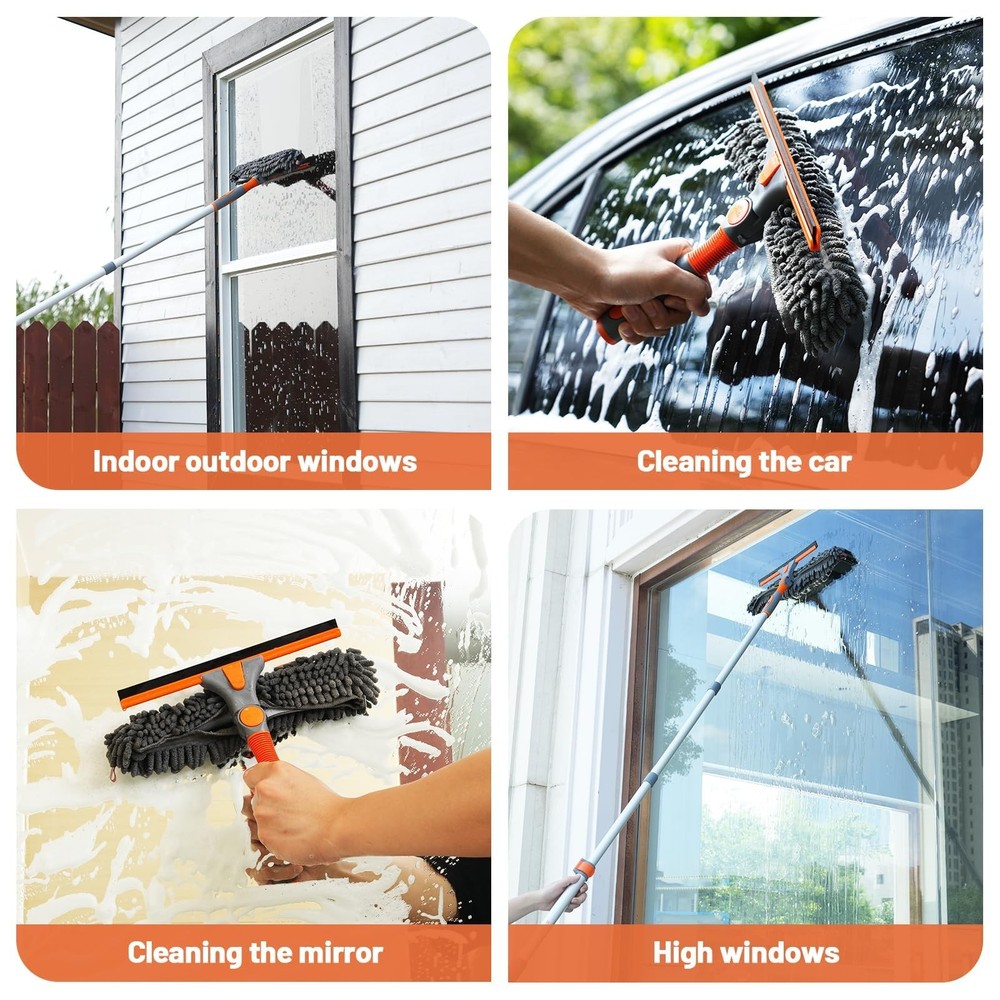 Eazer 65'' Squeegee Window Cleaner 2 in 1 Rotatable 65in, Orange