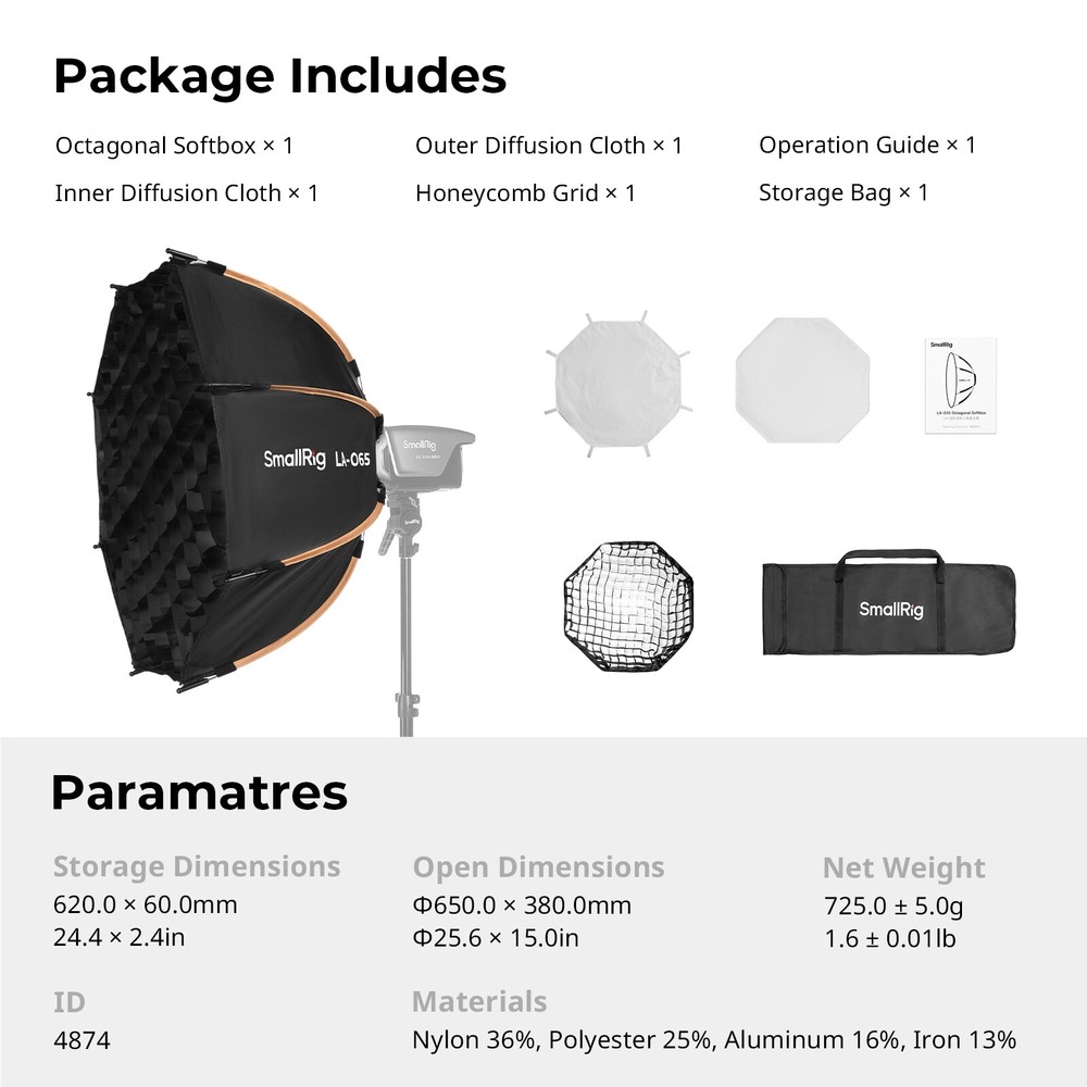 SmallRig LA-O65 Octagonal Softbox, 65cm/25.6in Quick Release Softbox 4874