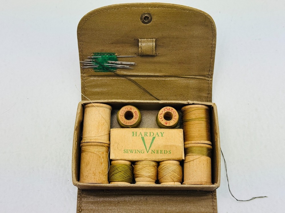 WWII U.S. Military Sewing Kit – Wooden Thread Spools, Buttons, Thimbles, Needles