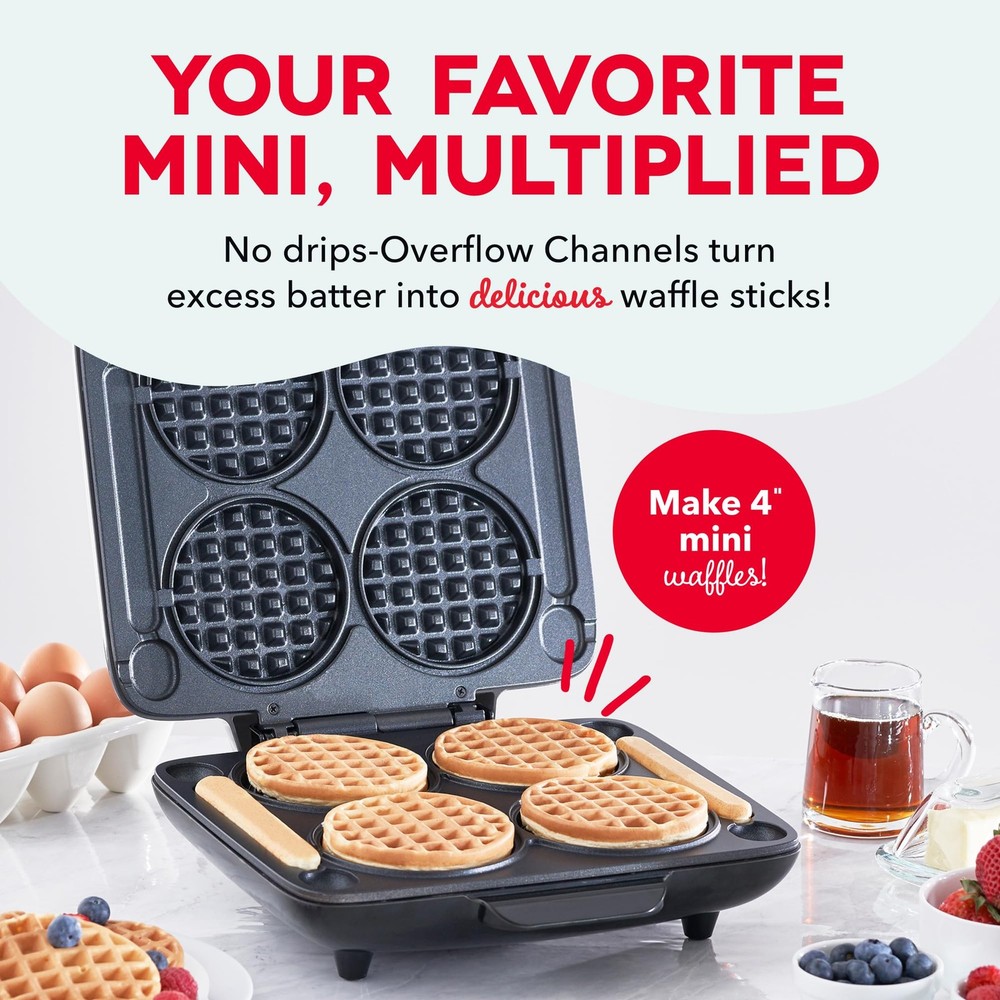 Dash Multi Mini Waffle Maker Makes Four Waffles at Once for Family Breakfast...