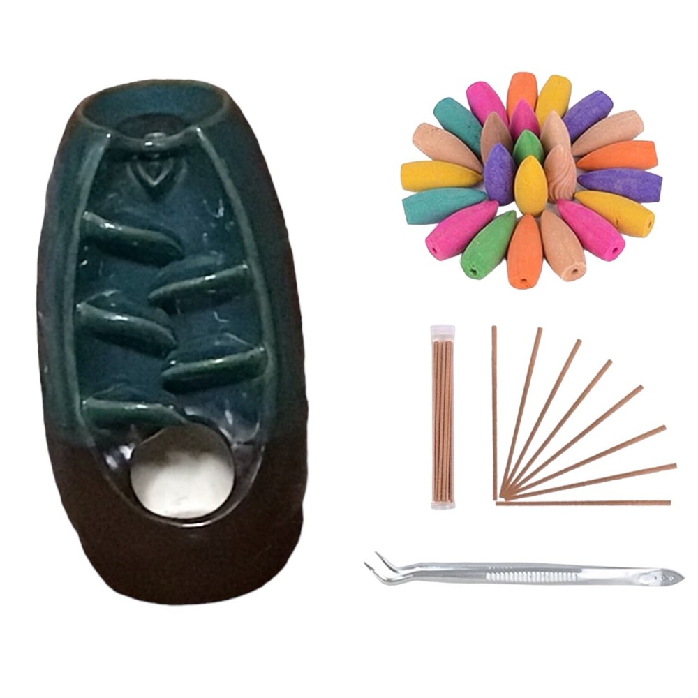 SPACEKEEPER Ceramic Backflow Incense Holder Waterfall Incense Burner
