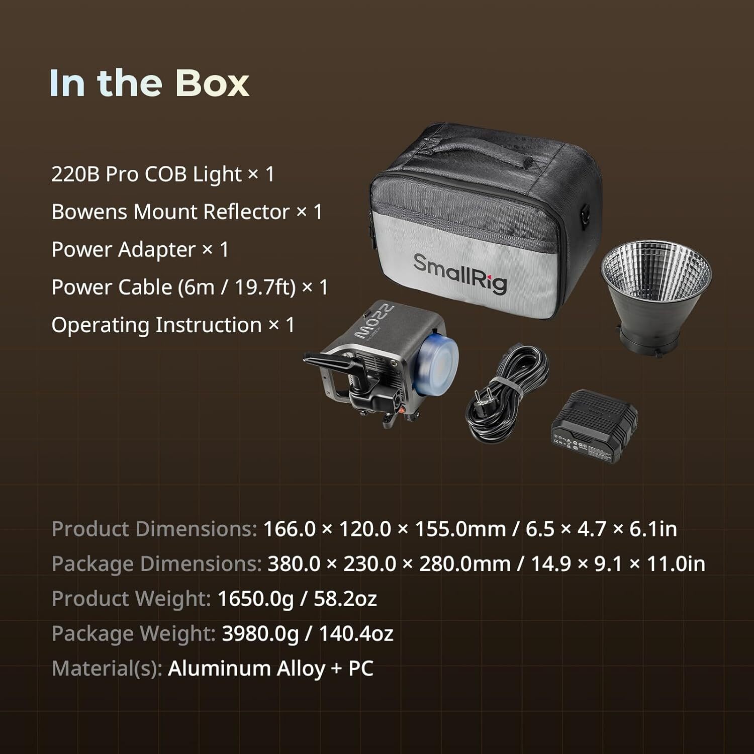 SmallRig RC 220B Pro 220W COB Video Light, Bi-Colour Video Light 2700K-6500K