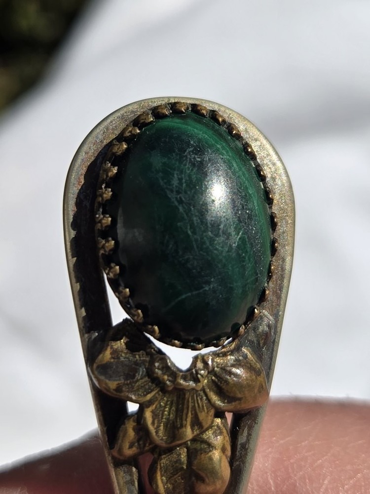 Vtg. foldable magnifier w/possible malachite stone in handle.