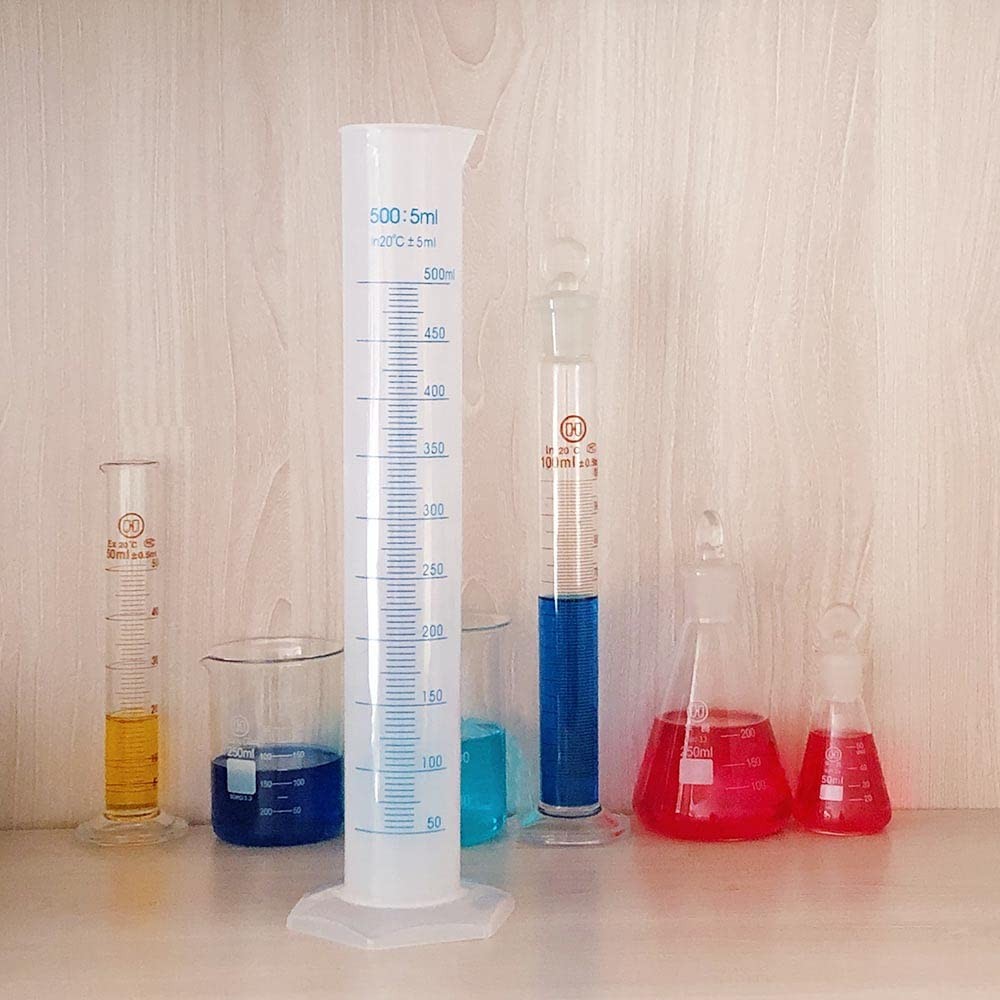 500ml Plastic Measuring Graduated Cylinder, Polypropylene Plastic, 2-Sided Ma...