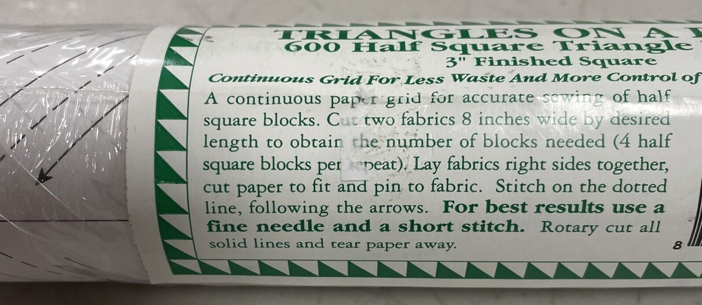 Triangles On A Roll 600 3" Finished Half-Square Triangles Foundation Paper New