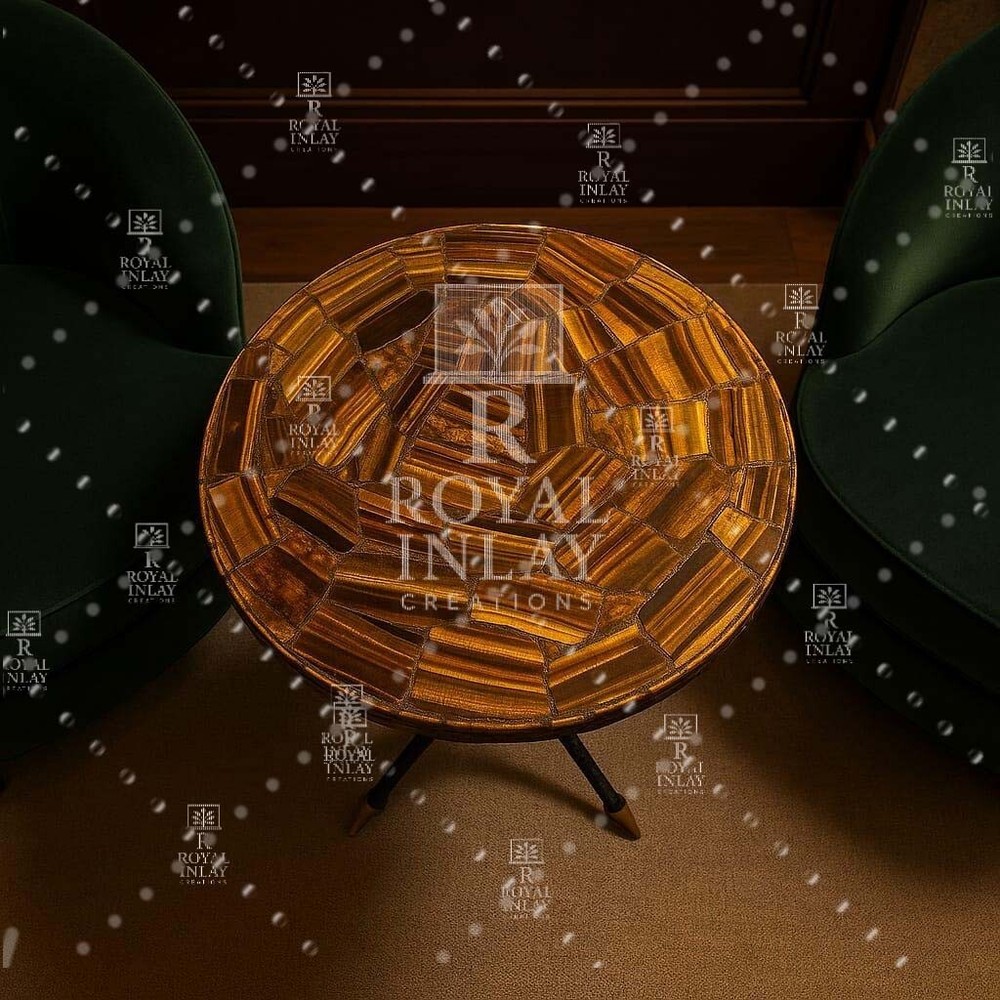 Golden Tiger Eye Gemstone Table – Handcrafted Round Side & coffee Table