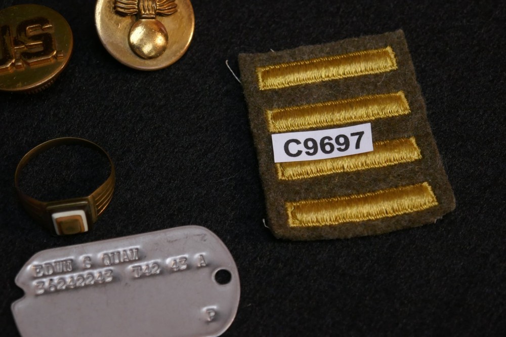 WWII US Army Grouping Sgt EDWIN S QUAM 3rd Army 1944 France Ring ID Disc Dog Tag