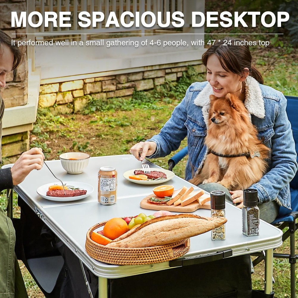 Folding Camping Table with Storage, 4 ft * 2 ft Aluminum Composite Desktop & ...