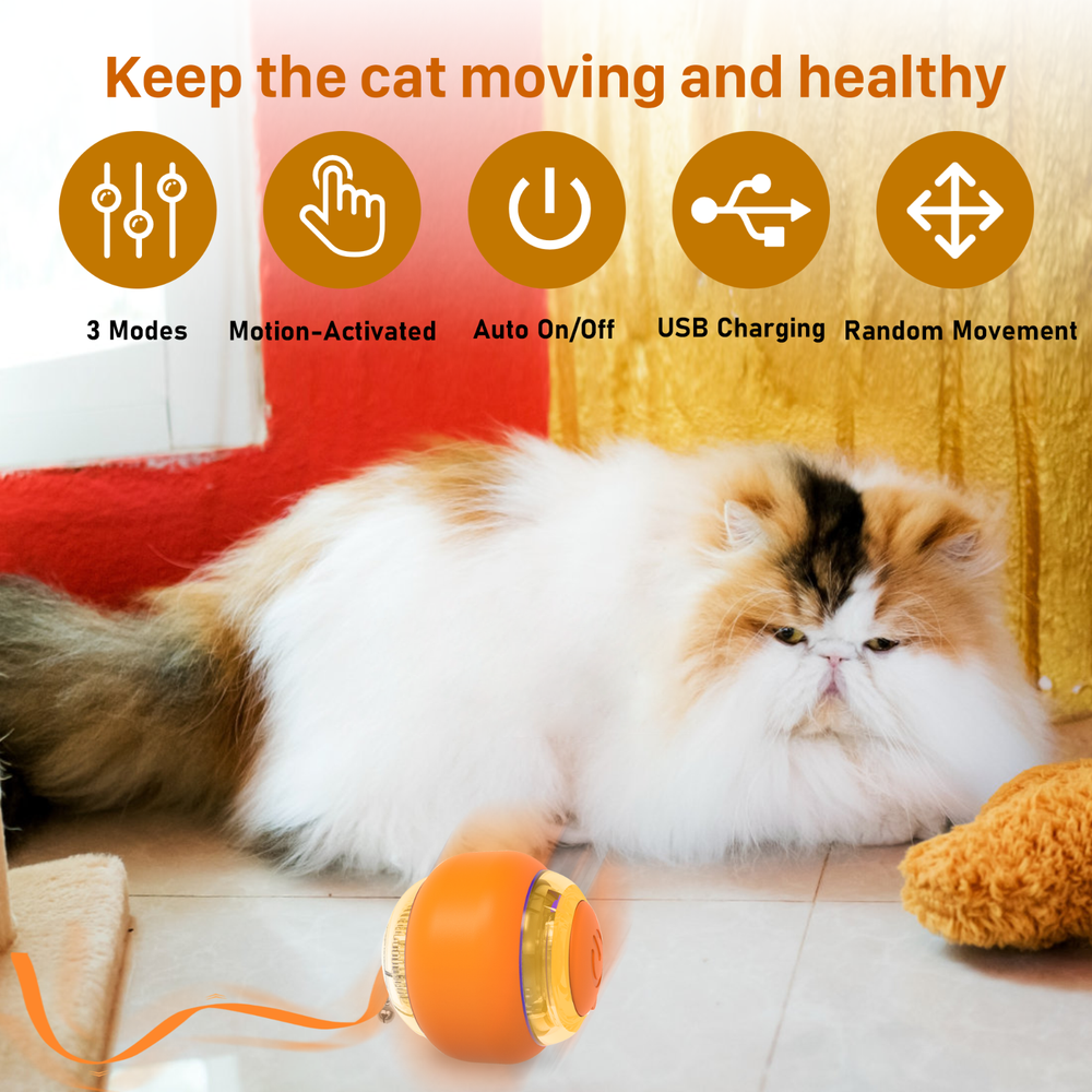 Interactive Cat Toy Balls w/ Ring Bell LED Ribbon Automatic Smart Bouncing Balls