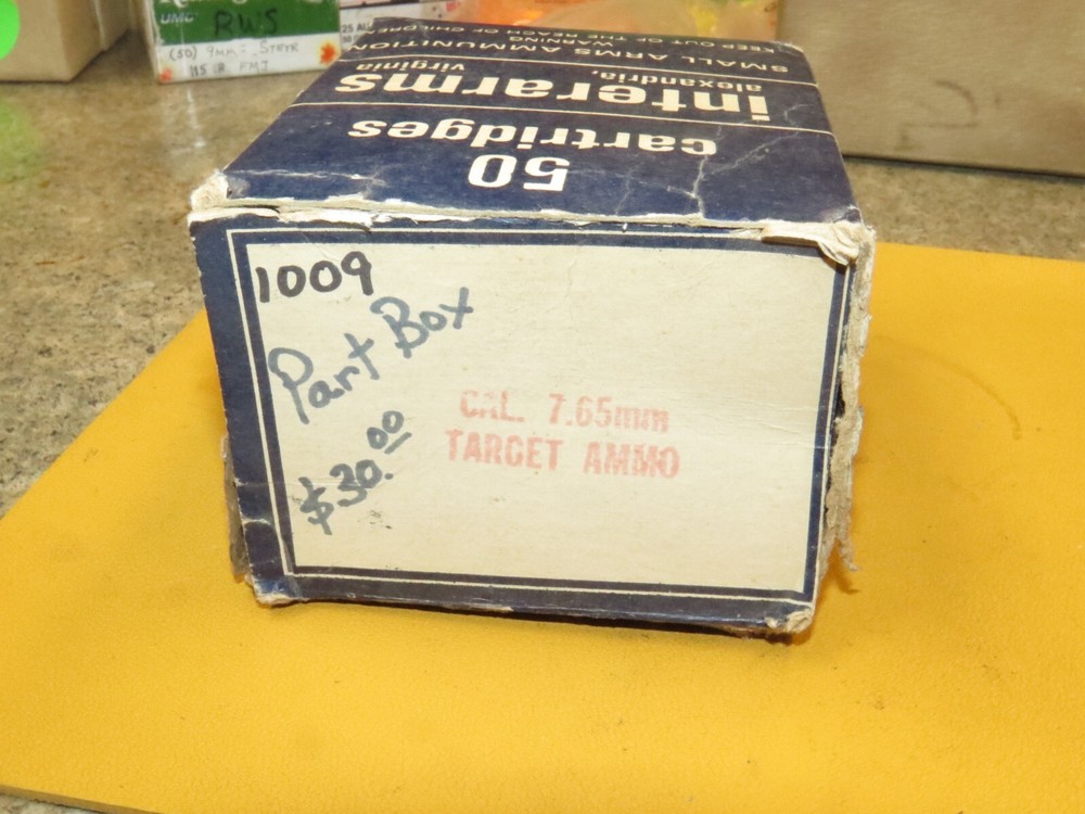 Vintage "Interarms" 7.65 Target Ammo, Stripper Clips EMPTY Box,
