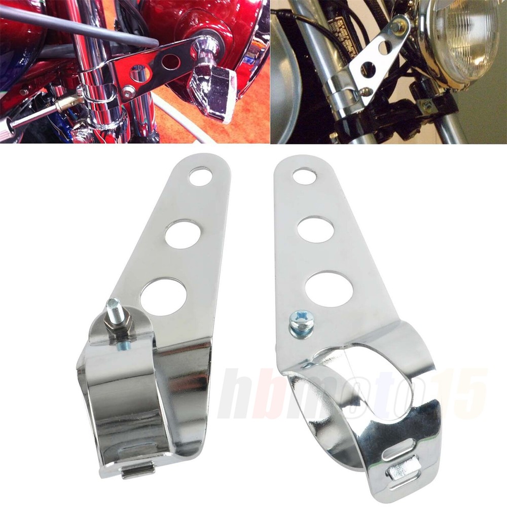 Chrome Headlight Brackets Clamp Side Mount For Universal 34-46mm Fork Tubes