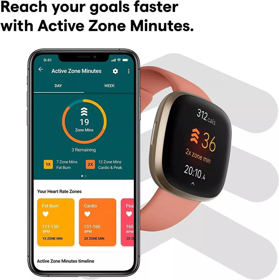Fitbit Versa 3 Smartwatch Activity Tracker with GPS Yoga Timer Stopwatch Used
