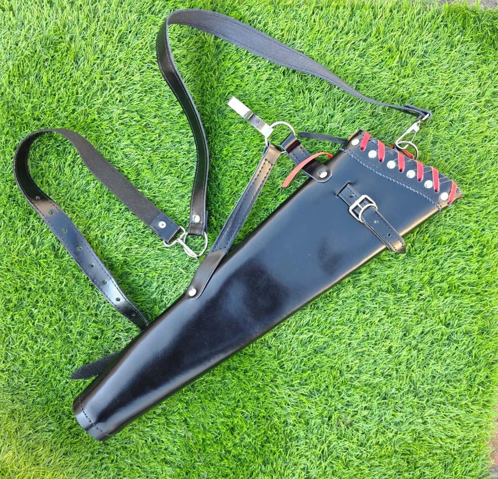Handmade Leather Archery Quiver Black Adjustable Shoulder Arrow Holder
