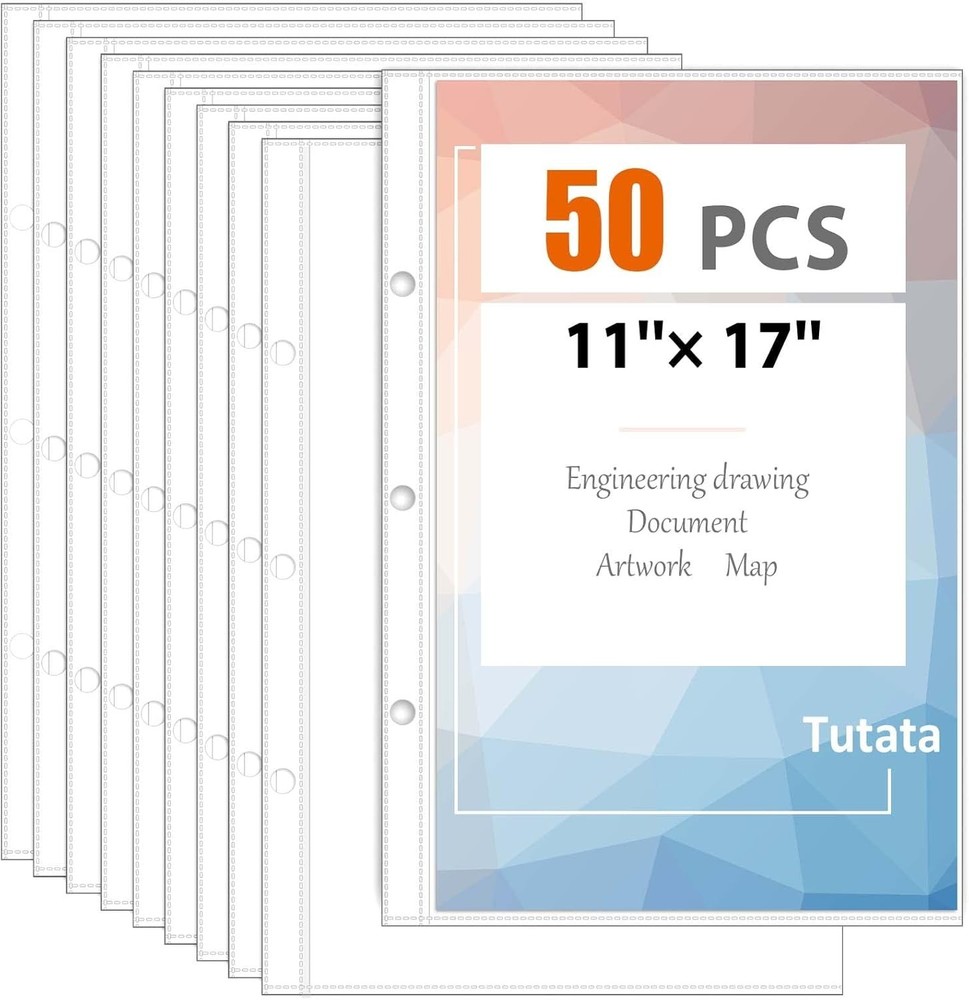 50 Pack 11x17 Inch Heavyweight Diamond Clear Sheet Protectors, Side Loading, ...