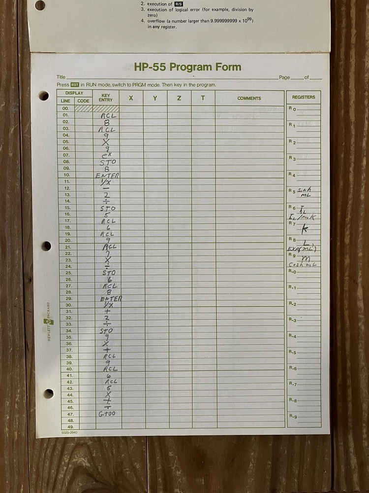 Hewlett Packard HP-55 Programming Pad