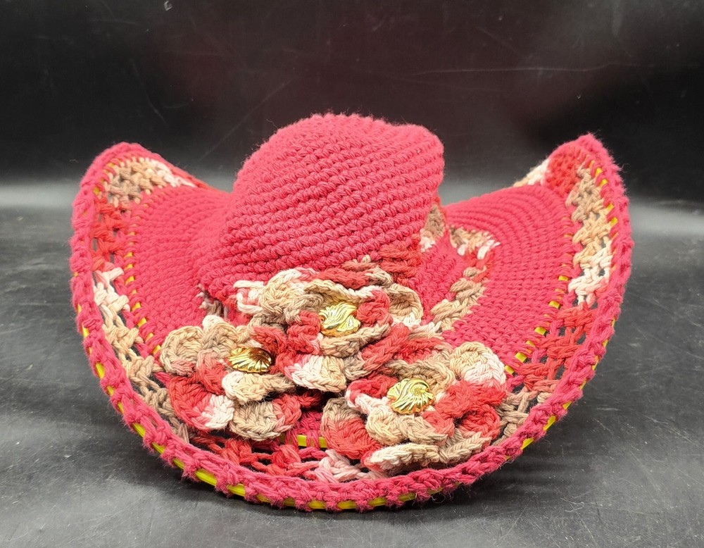 Handmade Crocheted Hat Red Cream