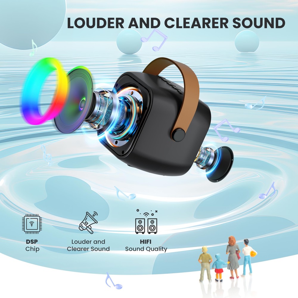 Mini Karaoke Machine, Portable Bluetooth Karaoke Speaker with 2 Wireless Microph