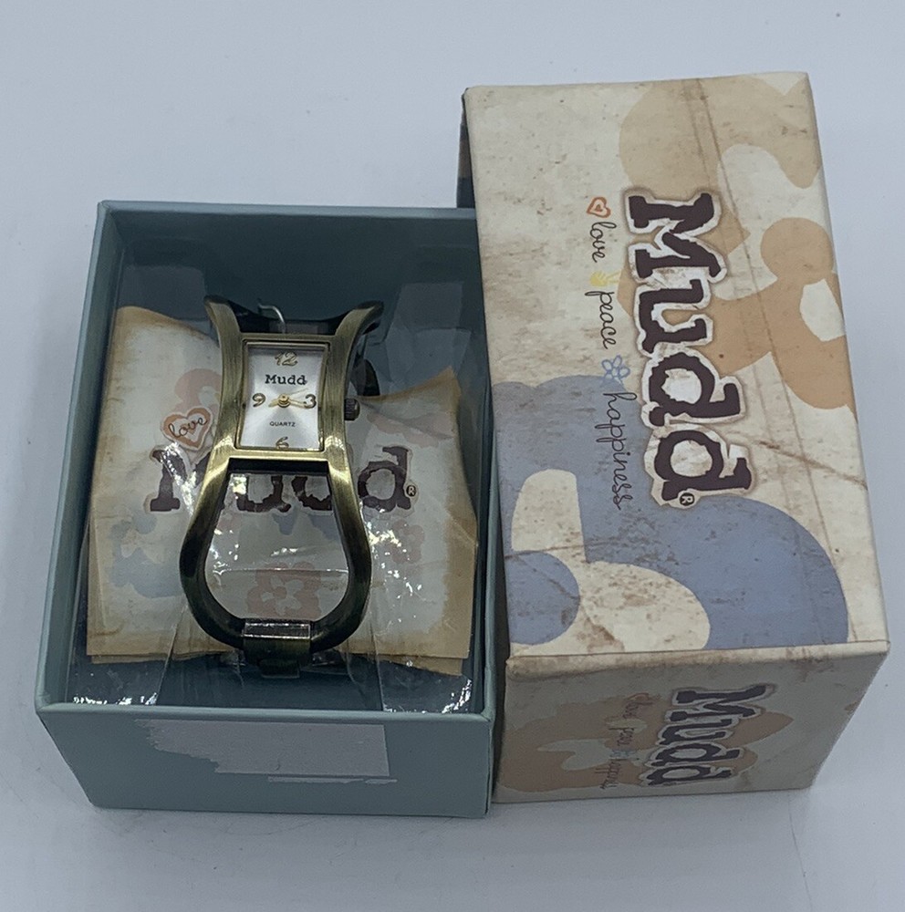 Ladies Bronze Tone Cuff Style Quartz Mudd Watch, Hinged, Needs Battery