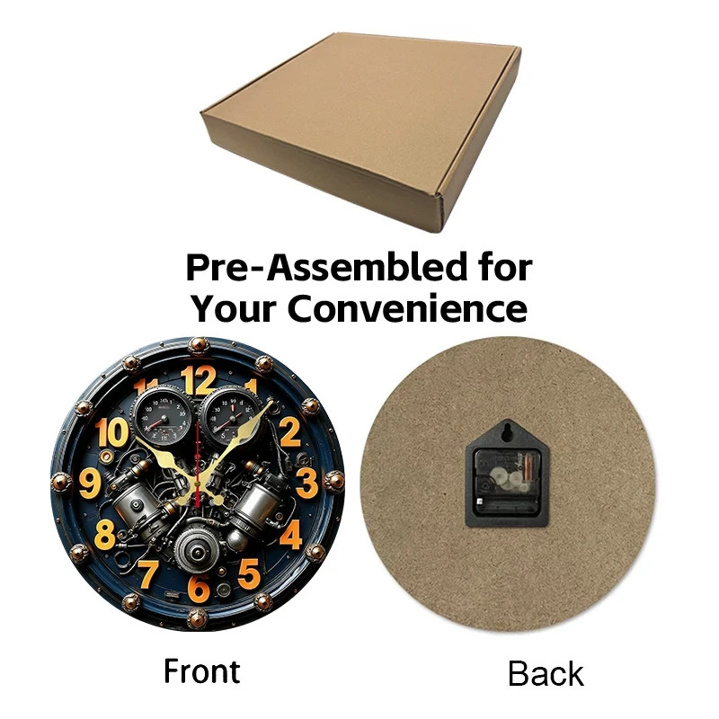 Modern 25cm Wall Clock – 2D Home Car Engine Design
