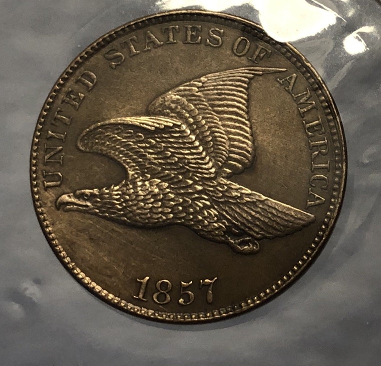1857 Flying Eagle Cent Strong Strike Full Bold Tail Uncirculated