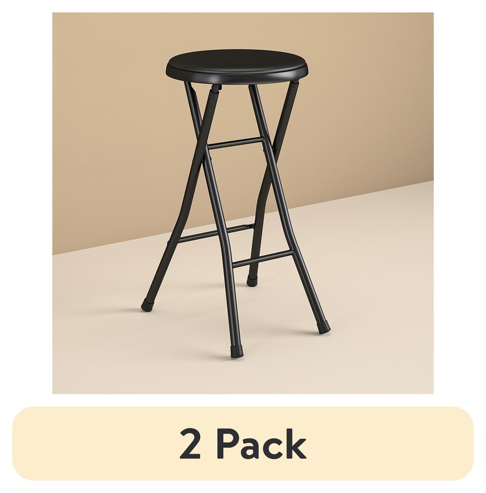 Folding Metal Stool, Black
