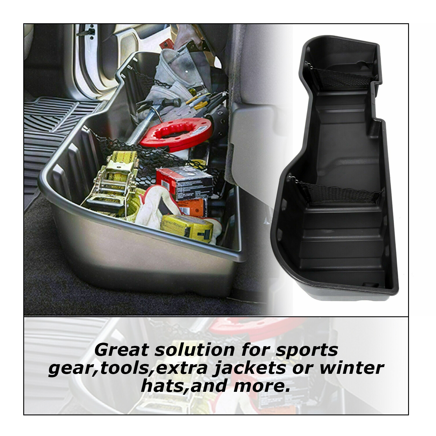 Black Underseat Storage Box for 07-18 Chevy Silverado 07-19 GMC Sierra CREW CAB