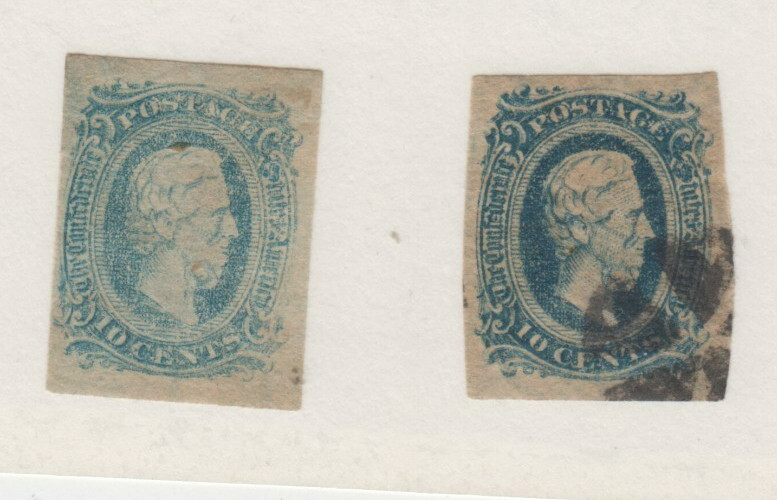 1863 CONFEDERATE STATES STAMPS-JEFFERSON DAVIS-DOUBLE TRANSFER PRINTING