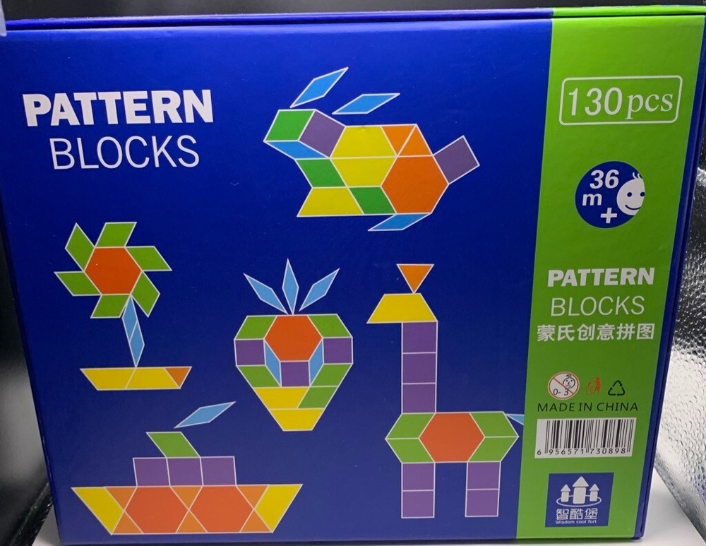 Pattern Blocks. 130 Wooden Pieces Puzzle Educational Development