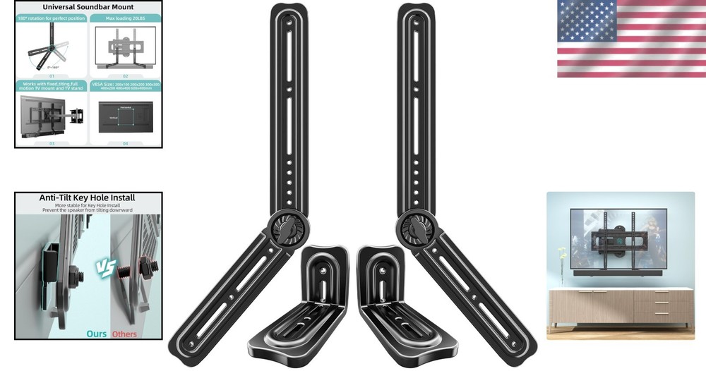 Universal Soundbar Mount Bracket with U-Shaped Padding: Secure & Adjustable