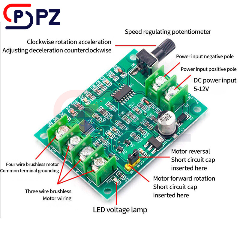 DC7-12V Brushless DC Motor Driver Controller Board W/ Voltage Current Protection