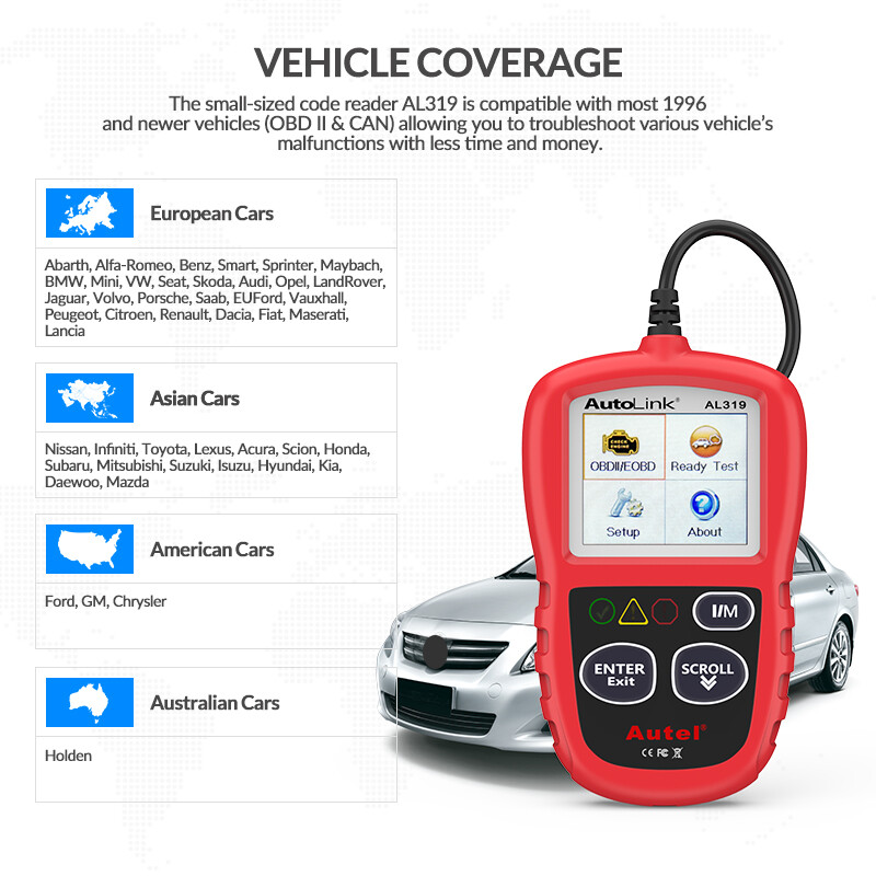 Autel Autolink AL319 OBD2 Scanner Code Reader Check Engine Fault Car Diagnostic
