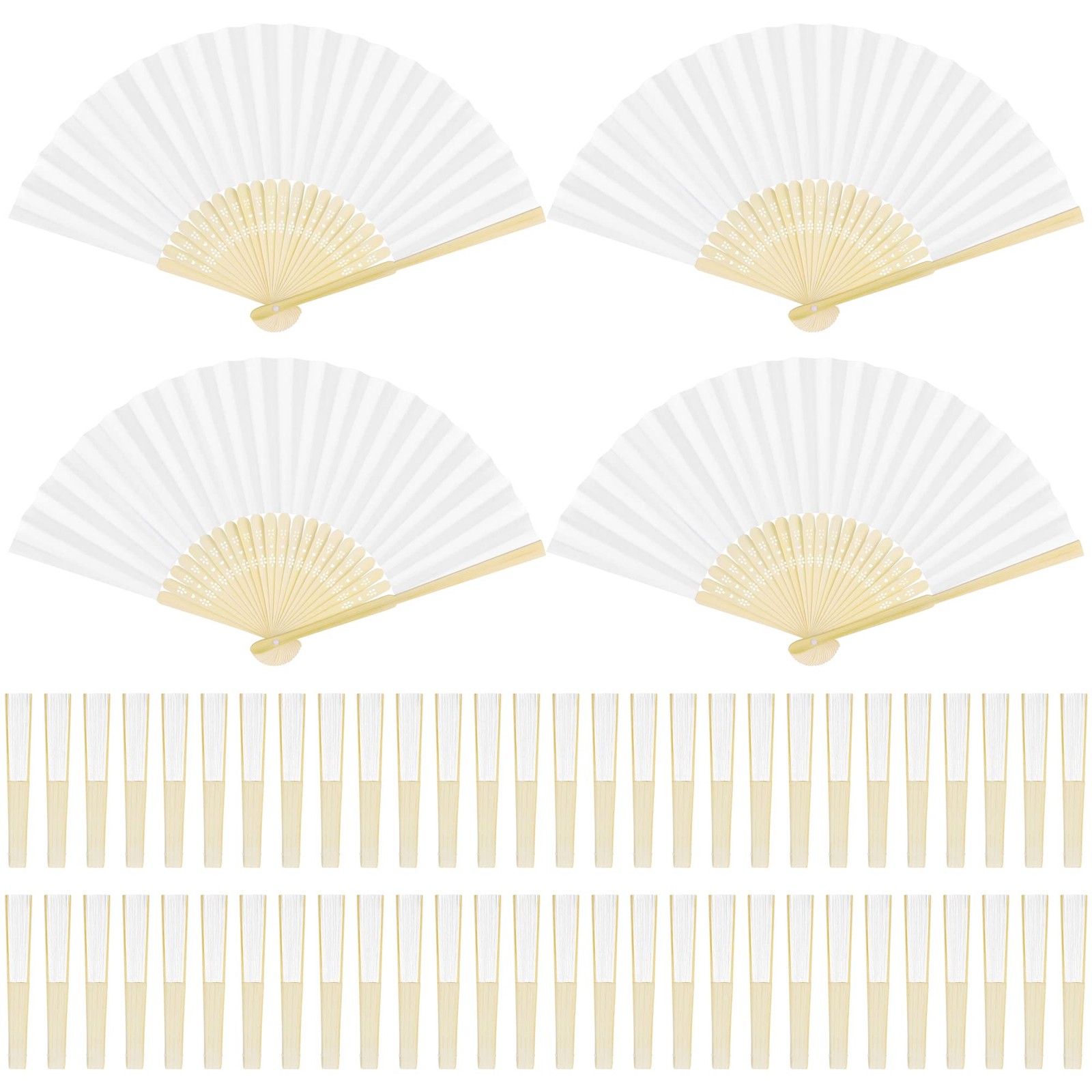 Aodaer 60 Pieces Paper Folding Fans Bamboo Handheld Folded White
