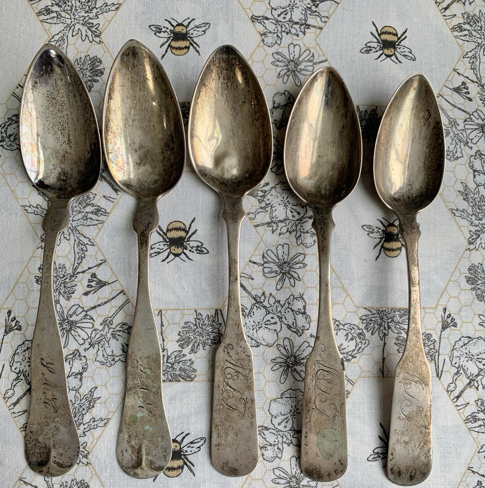 Antique Coin Silver Spoons Set Lot of 10 Palmer & Bachelders, Myers, Goddard…