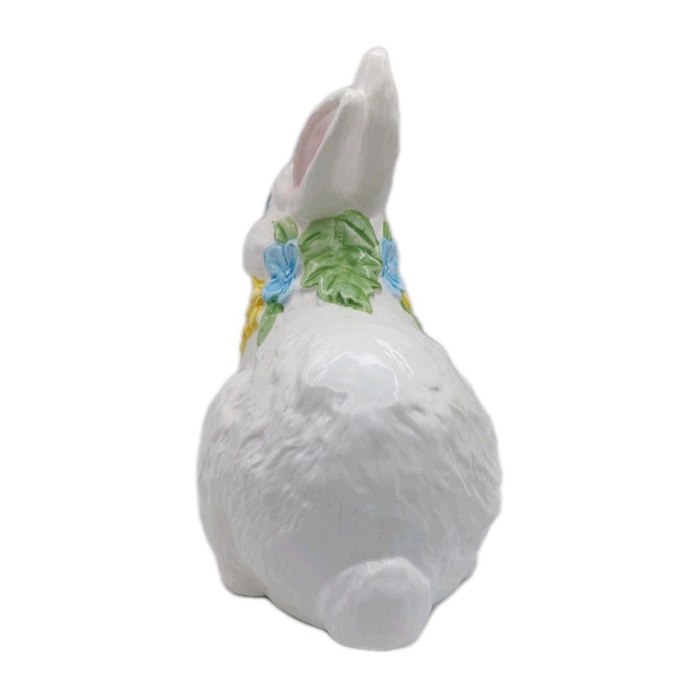Easter Ceramic Bunny Rabbit Figurine Flowers Around Neck