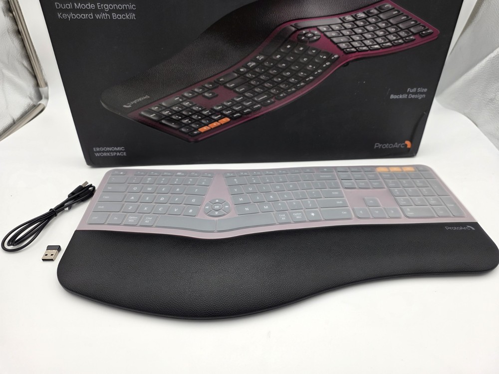 ProtoArc EK01 Plus Ergonomic Split Bluetooth Keyboard USB Wireless Wine Red