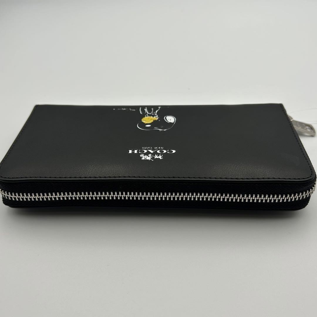COACH x PEANUTS Long Wallet Snoopy Woodstock Leather Zip Black New F/S