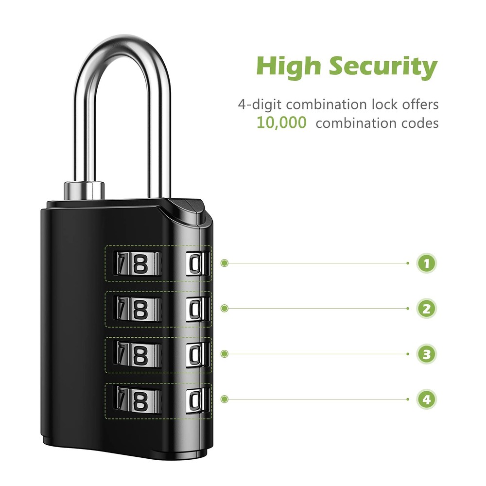 Combination Lock, Resettable 4 Digit Combination Padlock with Keys, Waterproo...