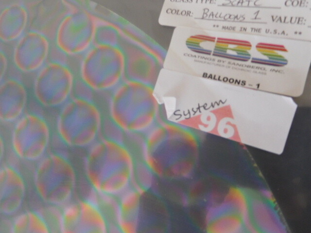 Dichroic Glass:CBS 96 COE Balloons 1" Pattern on Rainbow Thin Clear - 3"Sq