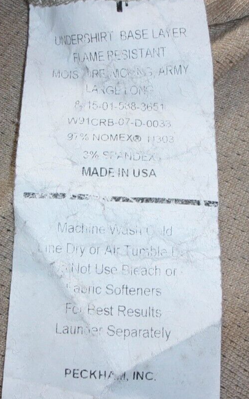 DEFECT FLAME RESISTANT MOISTURE WICKING TAN ARMY BASE LAYER THERMAL SHIRT LARGE