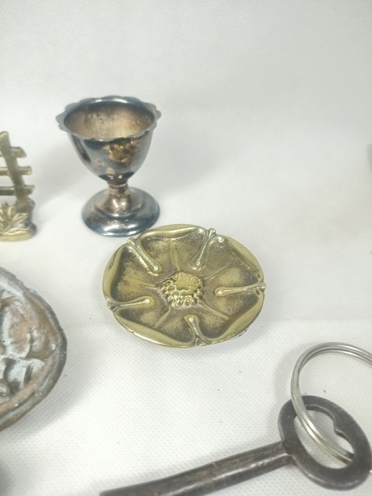 Antique Brass Fox Letter Rack, Iron Key & Silver Plate Metalware Bundle