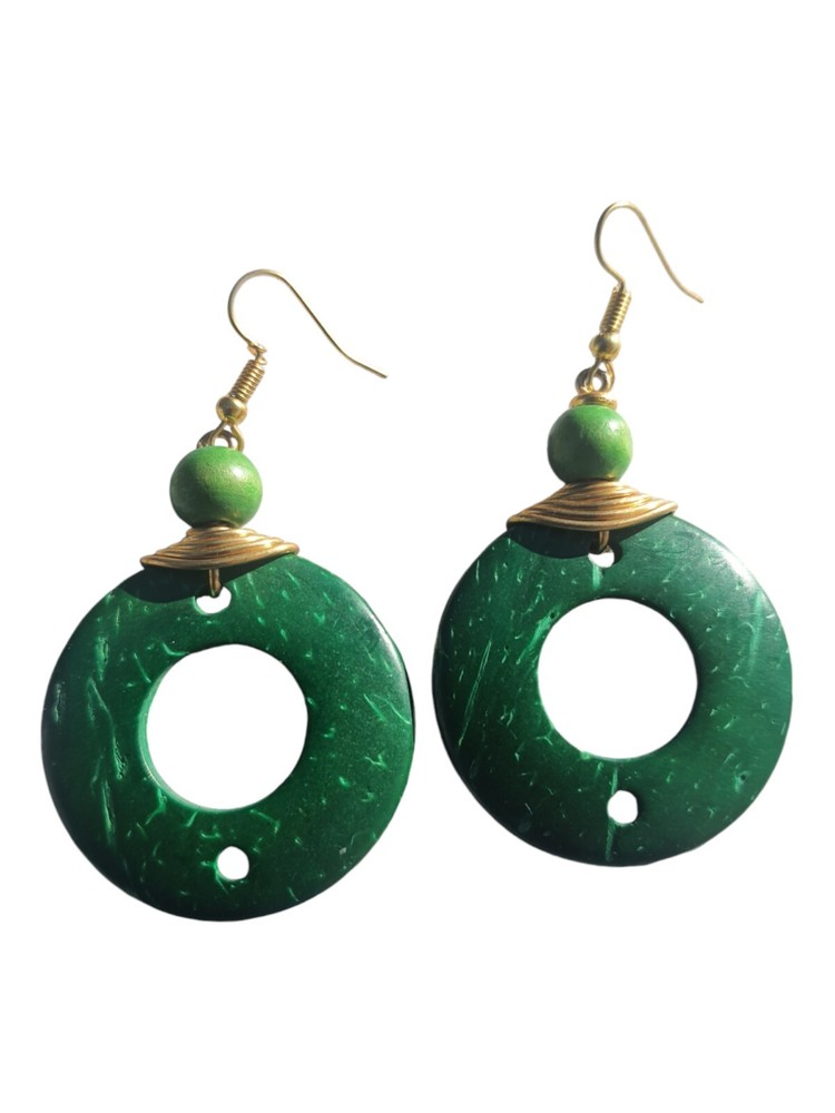 Lady Earrings Green Bone Round Design