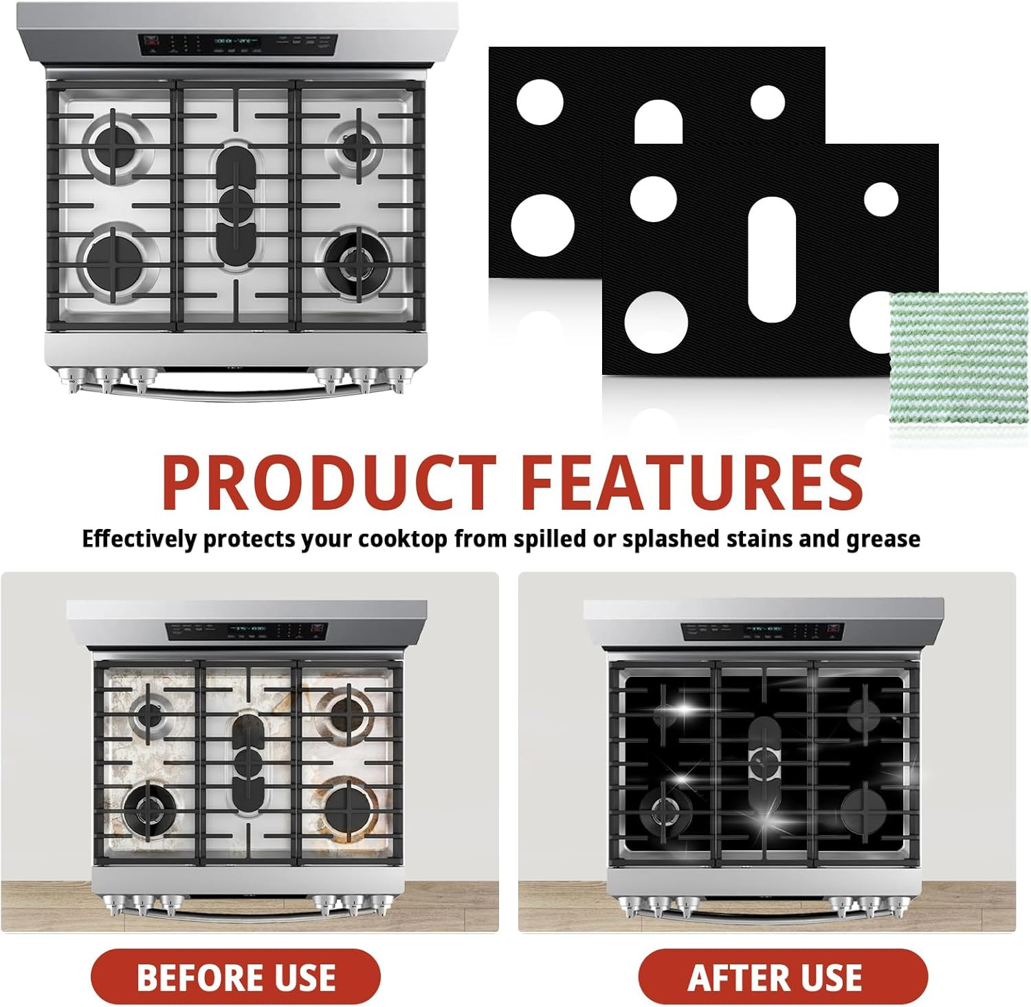 2 Pack Stove Covers, Gas Range Protectors for Samsung Gas Range Stove Cover Reus